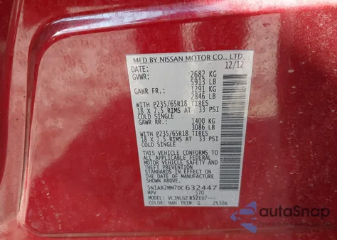 2013 Nissan Pathfinder Sl z USA, uszkodzony, nr VIN 5N1AR2MM7DC632447